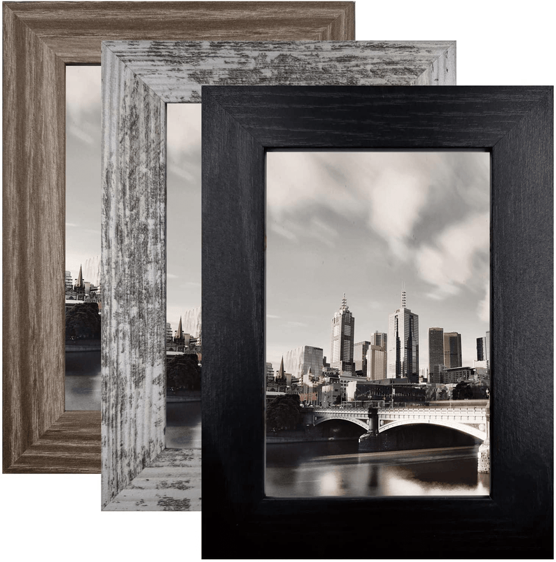 8x10 Picture Frame Distressed Frame for Wall or Tabletop Set of 3, Rustic Photo Frame Decor Home & Garden > Decor > Picture Frames SESEAT Black&Grey&Silver 5x7 