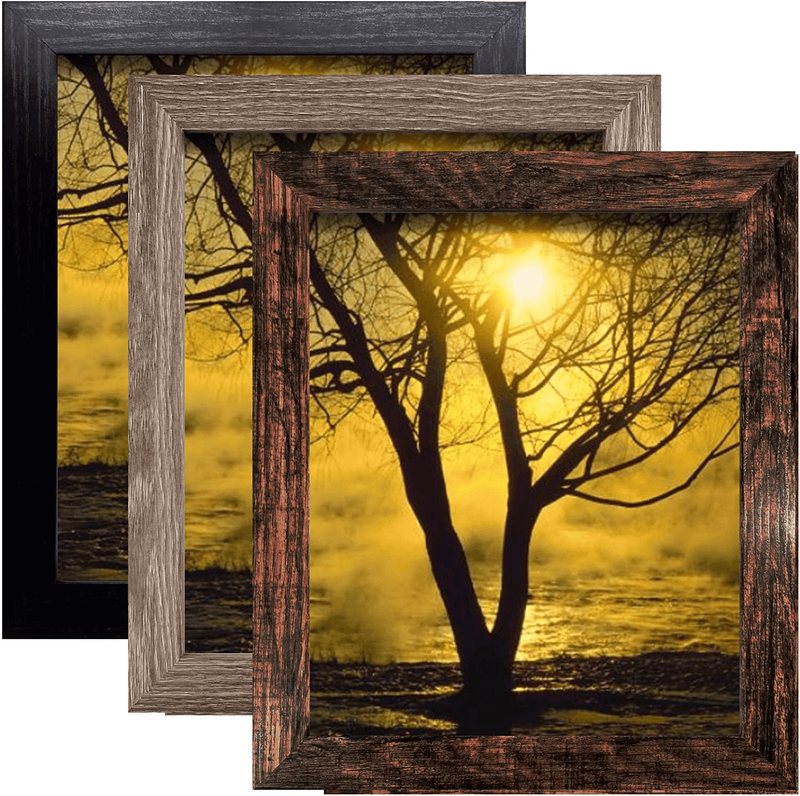 8x10 Picture Frame Distressed Frame for Wall or Tabletop Set of 3, Rustic Photo Frame Decor
