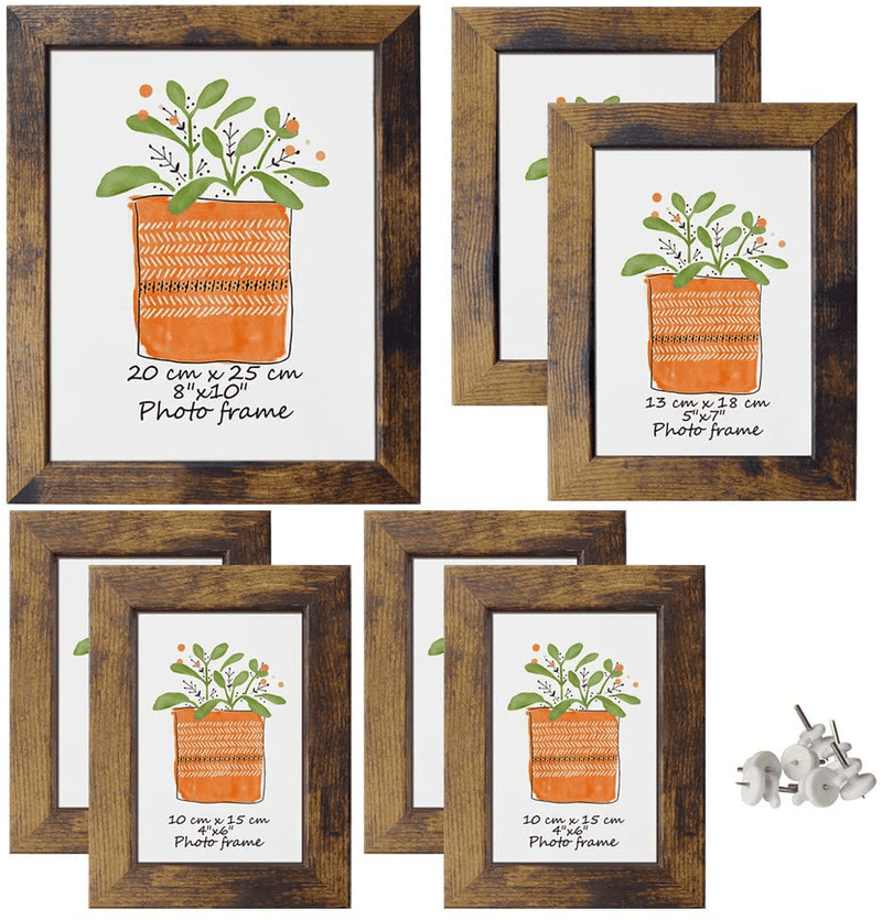 8x10 Picture Frame Rustic Brown Frames Fits 8 by 10 Inch Prints Wall Tabletop Display, 7 Pack Home & Garden > Decor > Picture Frames PETAFLOP Multi Sized  