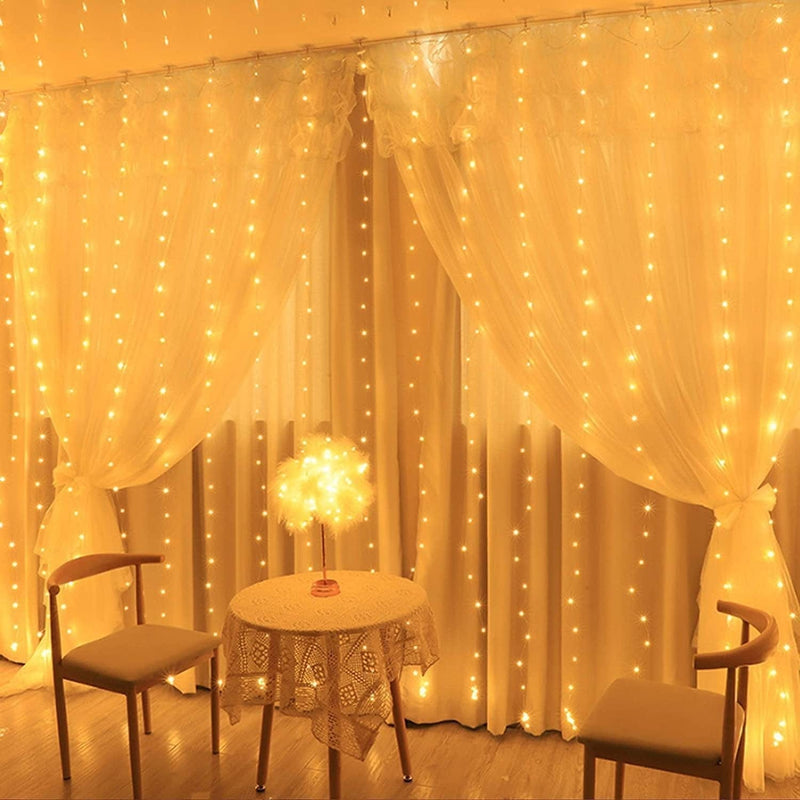 9.8Ft Fairy Curtain Lights Window String Lights 300 LED Twinkle Firefly Stars with 8 Light Modes Remote Control and USB Adapter for Bedroom, Weddings, Party, Indoor,Outdoor Decoration, Warm White Home & Garden > Lighting > Light Ropes & Strings Brightown   