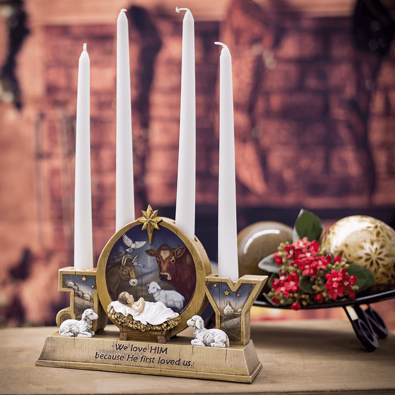 9" Advent Candle Holder - Advent Wreath - Baby Jesus and Barn Animals
