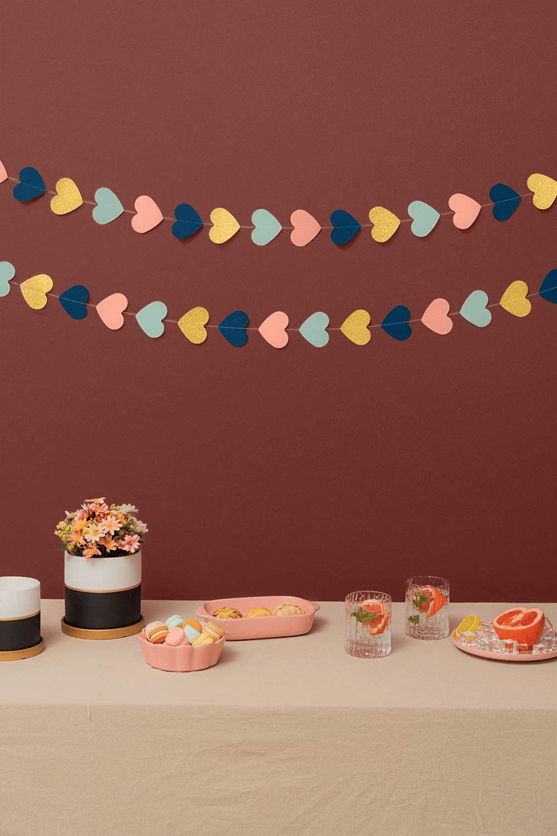 9 Feet Heart Paper Garland Decorations, Heart Hanging Paper Banner Bunting (Navy, Mint, Coral, Gold Glitter) for Wedding, Valentines Day, Bridal Shower, Birthday Party Arts & Entertainment > Party & Celebration > Party Supplies KEY SPRING   