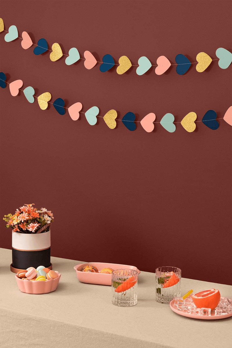 9 Feet Heart Paper Garland Decorations, Heart Hanging Paper Banner Bunting (Navy, Mint, Coral, Gold Glitter) for Wedding, Valentines Day, Bridal Shower, Birthday Party Arts & Entertainment > Party & Celebration > Party Supplies KEY SPRING   