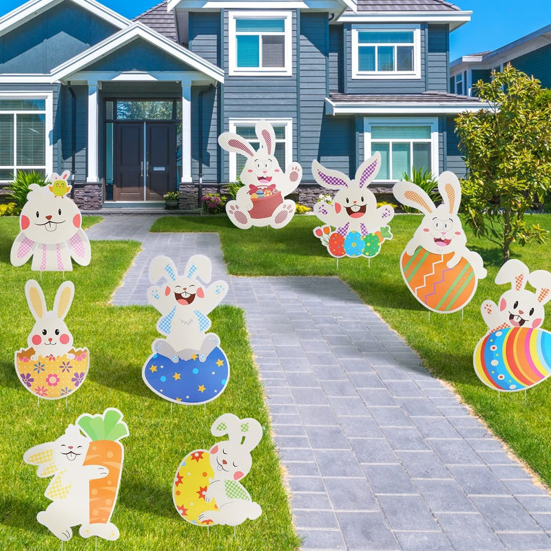 9 Pack Easter Yard Sign Outdoor Decorations, Waterproof Bunny Easter Sign, Easter Decorations for Lawn Yard Garden Home & Garden > Decor > Seasonal & Holiday Decorations HOLYFUN   