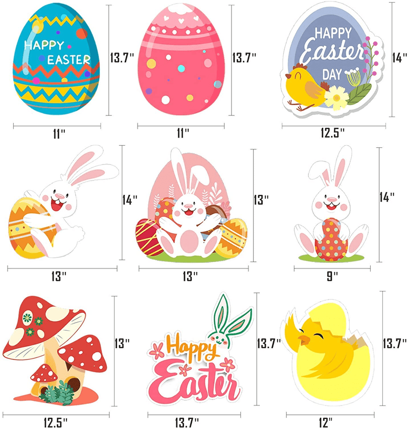 9 Pieces Easter Yard Signs Garden Decorations Outdoor, Happy Easter Yard Sign with Stakes, Large Ornaments for outside Corrugated Plastic Bunny Egg Chick Home & Garden > Decor > Seasonal & Holiday Decorations HOSKO   