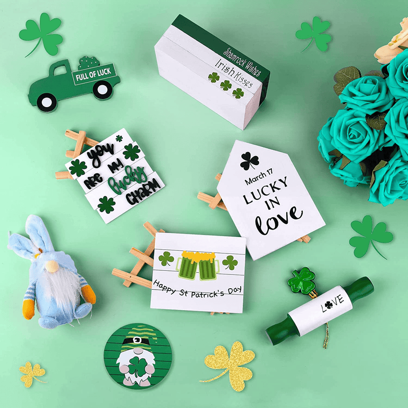 9 Pieces St.Patrick Day Tiered Tray Decor, Rustic 3 Small Wooden Table Signs St Patricks Day Decorations, Farmhouse Faux Decorative Truck Books, Gnomes Sign and Roling Pin for Gift Irish Party Home Arts & Entertainment > Party & Celebration > Party Supplies Poeuo   
