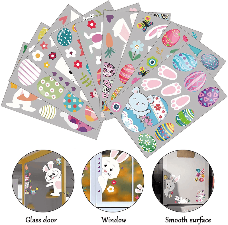 9 Sheets Easter Decorations Window Clings Stickers, Decor Cute Bunny Radish Eggs Butterfly Carrot Decals for Kids School Office Home Glass Decals for Easter Home Party Decorations Supplies Home & Garden > Decor > Seasonal & Holiday Decorations OEAGO   