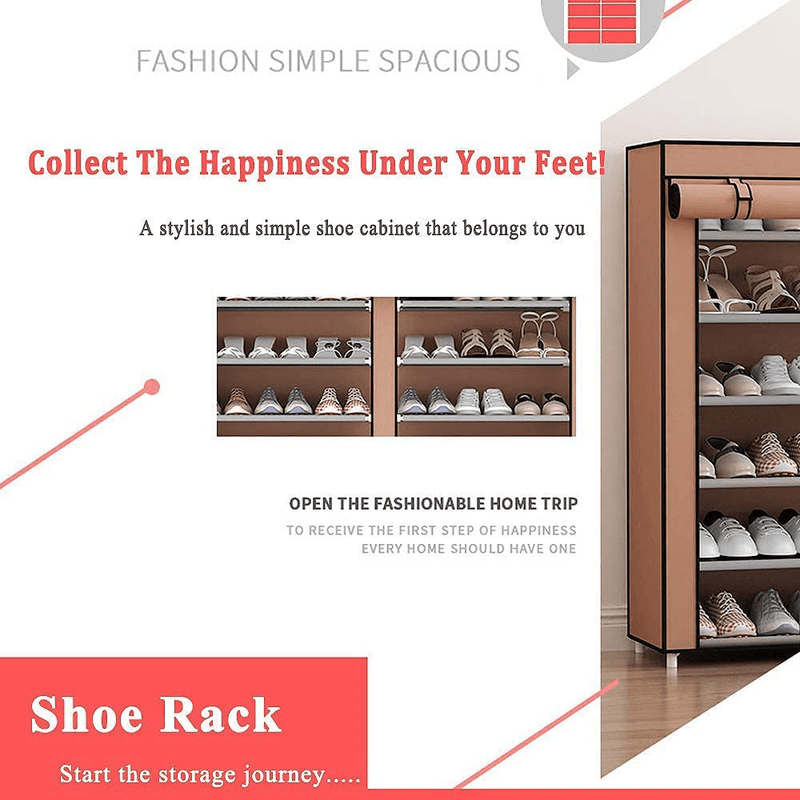 9 Tier Shoe Rack,Double Rows 9 Lattices Large Free Standing Shoe Racks,Shoe Storage Organizer Cabinet with Nonwoven Fabric Dustproof Cover,Space Saving Portable Closet Shoe Cabinet Tower (Brown) Furniture > Cabinets & Storage > Armoires & Wardrobes samanoya   