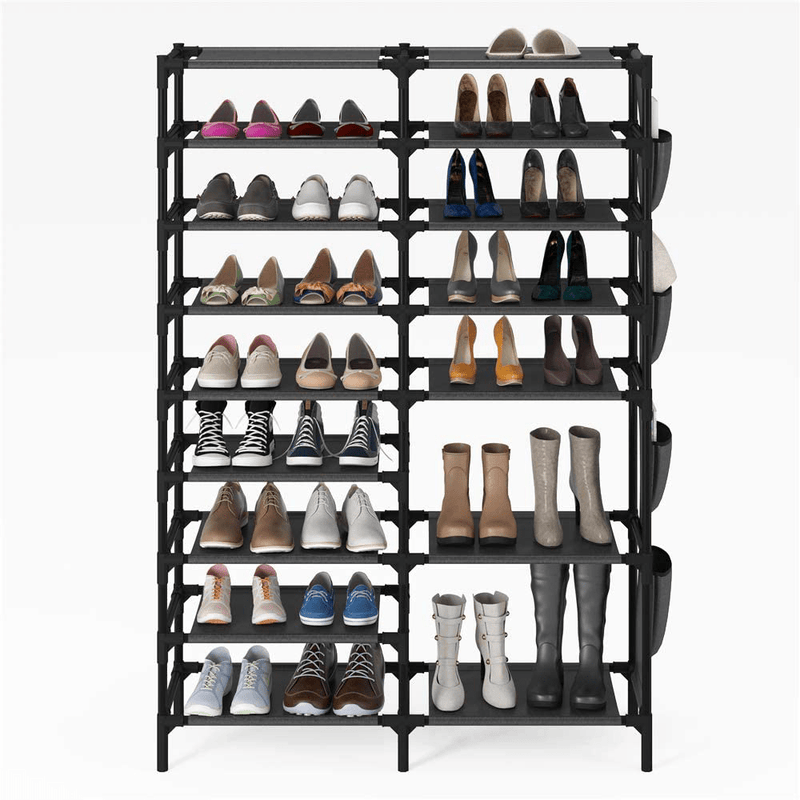 9 Tiers Shoe Rack,Showin Large Shoe Storage Organizer for 30-40Pairs, Waterproof Fabric Shoe Storage Cabinet Space Saving Shoe Shelf (Black 2) Furniture > Cabinets & Storage > Armoires & Wardrobes showin   