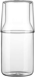 Sizikato 15 Oz Clear Glass Bedside Night Water Carafe with Tumbler Glass, Set of 2