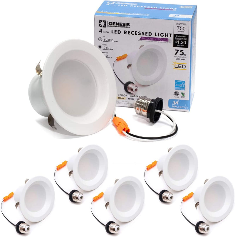 MW 4 Inch 5 Selectable Color Temperature LED Downlight Retrofit with Smooth Trim 1Pk, 2700/3000/3500/4000/5000K, Dimmable, 75W Incandescent Equal, 750LM, Energy Star (1 Pack) Home & Garden > Lighting > Flood & Spot Lights MW LIGHTING 6 PACK  