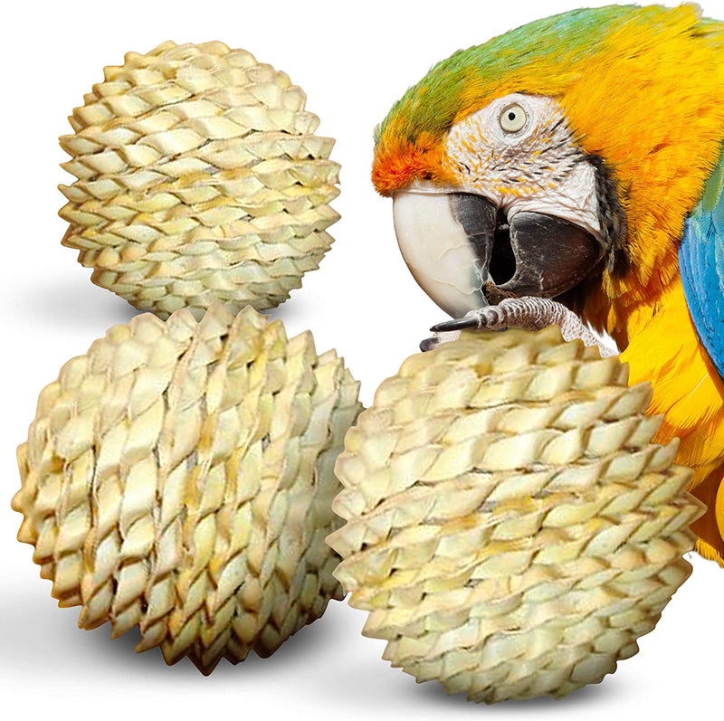 Meric Palm Leaf Ball, 3” round Woven Chewing and Foot Toy with Pulp Paper for Parrots, Beak and Nail Conditioner, Keeps Birds Mentally and Physically Healthy, 3 Balls per Set