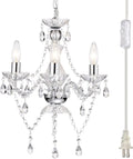 Plug in Chandelier Mini Crystal Chandeliers White and Pink Chandelier for Girls Room 3 Light Small Hanging Lamps for Bedroom Home & Garden > Lighting > Lighting Fixtures > Chandeliers Antique House Chrome  