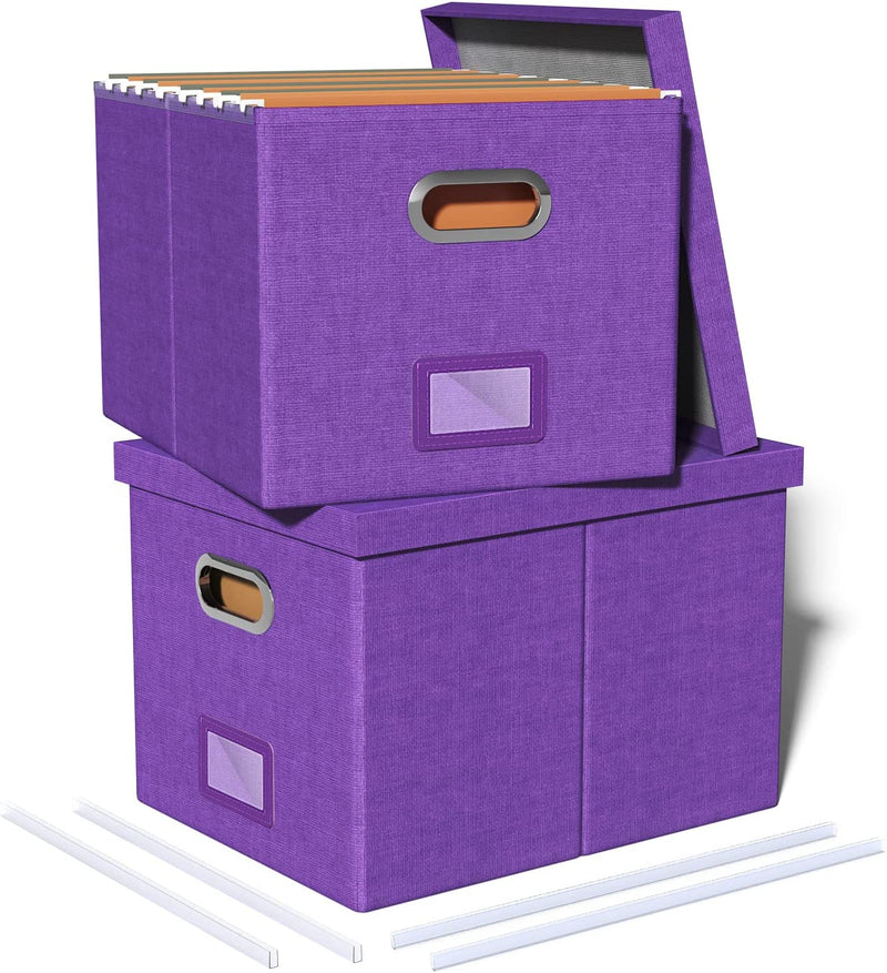 Oterri File Storage Organizer Box,Filing Box,Portable File Box with Lid,Fit for Letter/Legal File Folder Storage, Easy Slide Durable Hanging File Box for Office/Decor/Home,1 Pack,Gray-Box Only Home & Garden > Household Supplies > Storage & Organization Oterri Purple 2 pack 