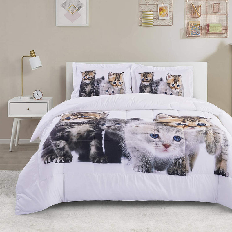 HIG 3D Bedding Set 2 Piece Twin Size Lion Head Animal Print Comforter Set with One Matching Pillow Sham - Box Stitched Quilted Duvet - General for Men and Women Especially for Children (P27,Twin) Home & Garden > Linens & Bedding > Bedding > Quilts & Comforters HOMECHOICE Kitten Twin 