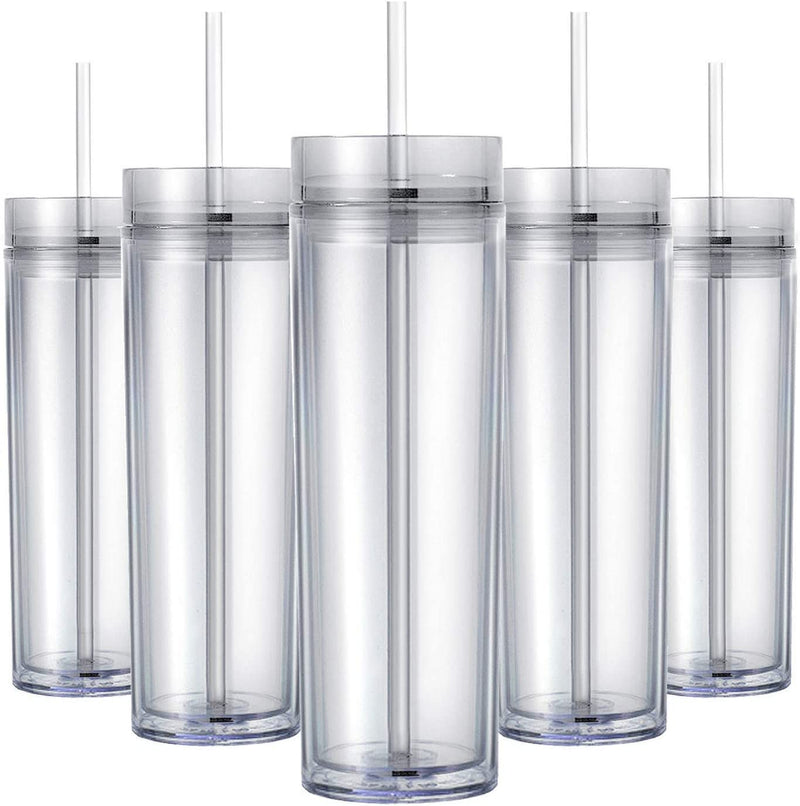 Maars Drinkware Double Wall Insulated Skinny Acrylic Tumblers with Straw and Lid, 16 Oz. (4 Pack, Clear) Home & Garden > Kitchen & Dining > Tableware > Drinkware Maars Drinkware Clear 12 Count (Pack of 1) 