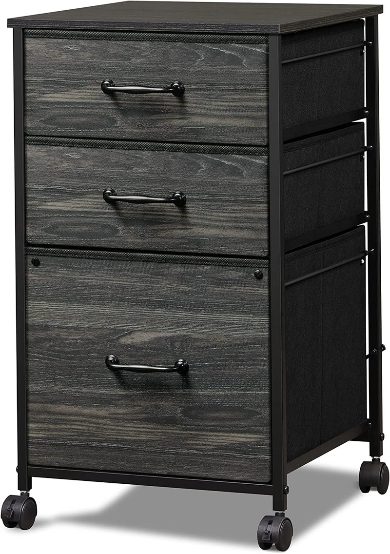 DEVAISE Mobile File Cabinet, Rolling Printer Stand with 3 Drawers, Fabric Vertical Filing Cabinet Fits A4 or Letter Size for Home Office, Charcoal Black Wood Grain Print Home & Garden > Household Supplies > Storage & Organization DEVAISE Charcoal black wood grain print  