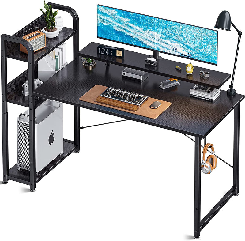ODK Computer Desk with Storage Shelves and Monitor Stand, 47 Inch Writing Desk with Bookshelf, Reversible Study Table for Home Office, Small Space Bedroom, Black
