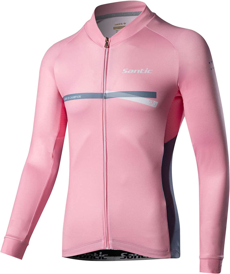 Santic Cycling Jersey Men'S Long Sleeve Bike Reflective Full Zip Bicycle Shirts with Pockets Sporting Goods > Outdoor Recreation > Cycling > Cycling Apparel & Accessories Santic Pink X-Small 
