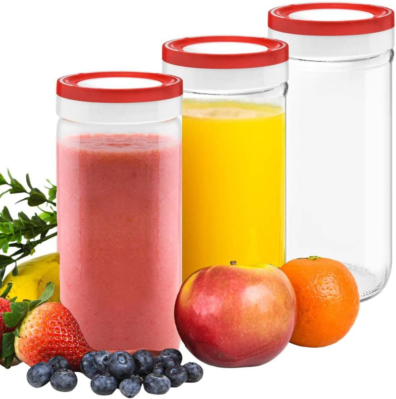 Glass Bottles for Juicing 16Oz Reusable Glass Bottles with Lids for Juice Drinking Jars with Plastic Rubber Airtight Lids Keeps Fresh Smoothies, Fruit Drinks, Homemade Beverages Bottle - 3 Pack Home & Garden > Decor > Decorative Jars Tribello   