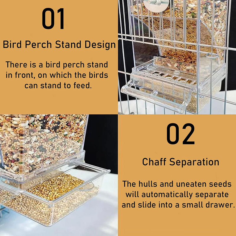 Parrot Automatic Feeder No Mess Bird Feeder Food Container Feeding Station Foraging Cage Accessories Acrylic Suitable for Parrot Cockatoo Canary Love Bird (Blue)
