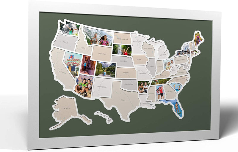 Thunder Bunny Labs 50 States USA Photo Map - Frame Optional - Made in America (Driftwood, Black Frame) Home & Garden > Decor > Picture Frames Thunder Bunny Labs Zucchini White Frame 