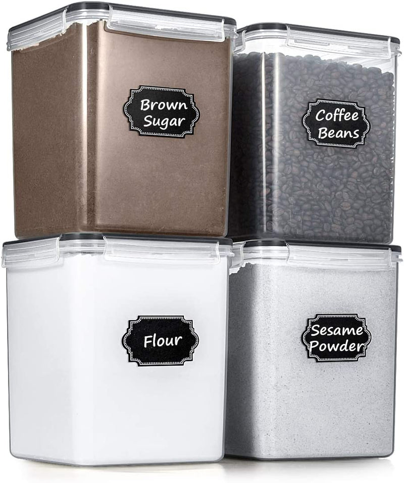 Large Food Storage Containers 5.2L /175Oz, Wildone 4 Piece BPA Free Plastic Airtight Food Storage Containers for Flour, Sugar, Baking Supplies, Kitchen & Pantry Containers with 20 Labels Home & Garden > Household Supplies > Storage & Organization Wildone Black 4.3L/145.4oz 