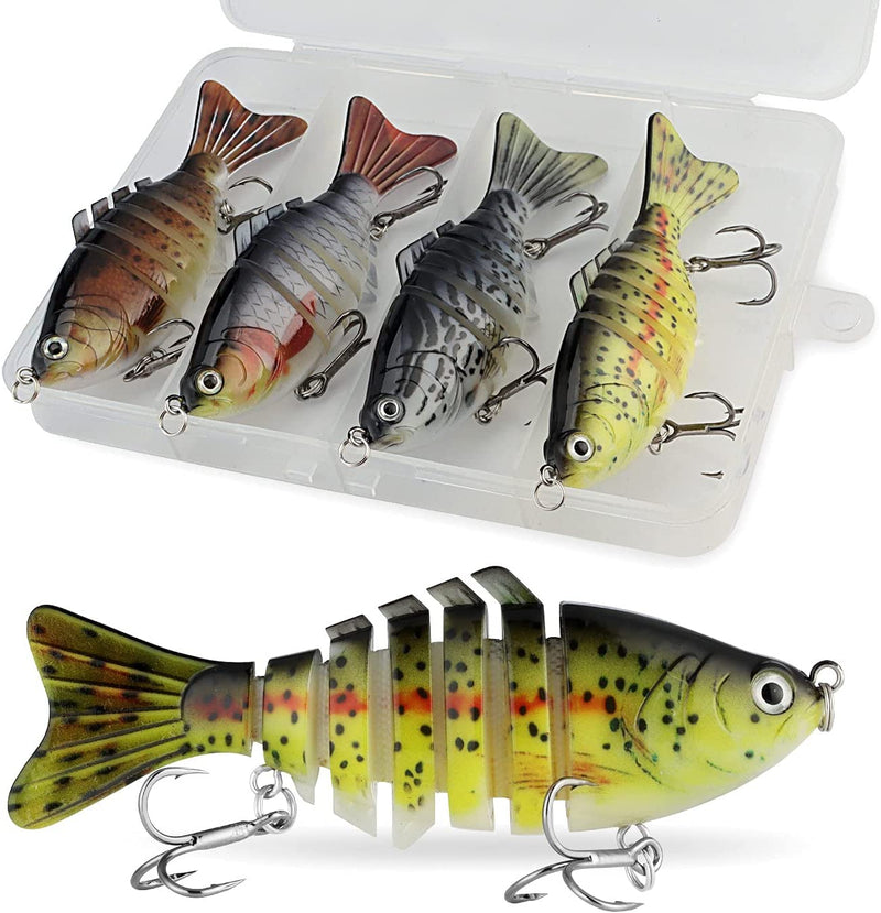 ZACX 3D Lifelike Fishing Lures for Bass Trout Perch Freshwater Fishing Lures Multi Jointed Swimbait Hard Bait Freshwater Fishing Gear Fishing Stuff Fishing Gifts for Men Sporting Goods > Outdoor Recreation > Fishing > Fishing Tackle > Fishing Baits & Lures ZACX Pack of 4  