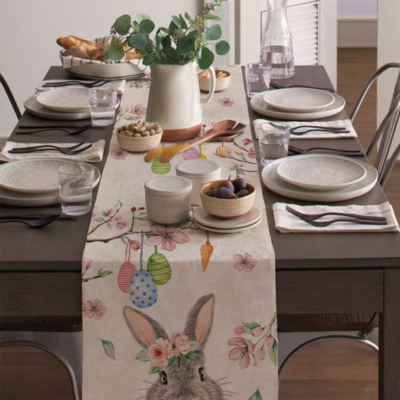 ARKENY Happy Easter Egg Cute Bunny Table Runner 13X72 Inches Seasonal Spring Decor Summer Holiday Farmhouse Indoor Vintage Theme Gathering Dinner Party Decorations Home & Garden > Decor > Seasonal & Holiday Decorations ARKENY   