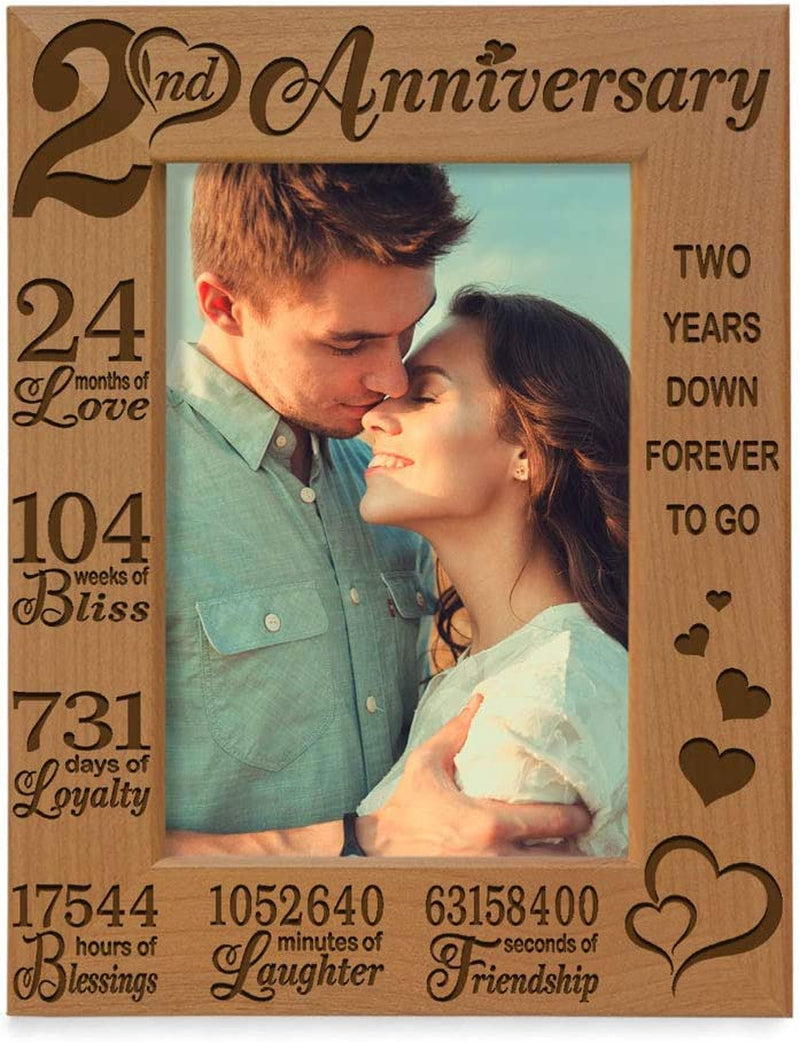 Kate Posh - Our 2Nd Cotton Anniversary Engraved Picture Frame, 2 Years Together as Husband & Wife, Boyfriend and Girlfriend, 2 Years of Marriage, Second Anniversary (5X7-Horizontal) Home & Garden > Decor > Picture Frames KATE POSH 4x6-Vertical (Happy Anniversary)  