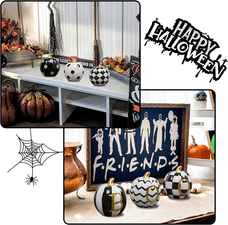 DAZONGE Halloween Decorations Indoor - Set of 6 Ceramic Halloween Pumpkin Decor - Assorted Black and White Boo Pumpkins for Fall Halloween Autumn Home Decor  Dazonge   