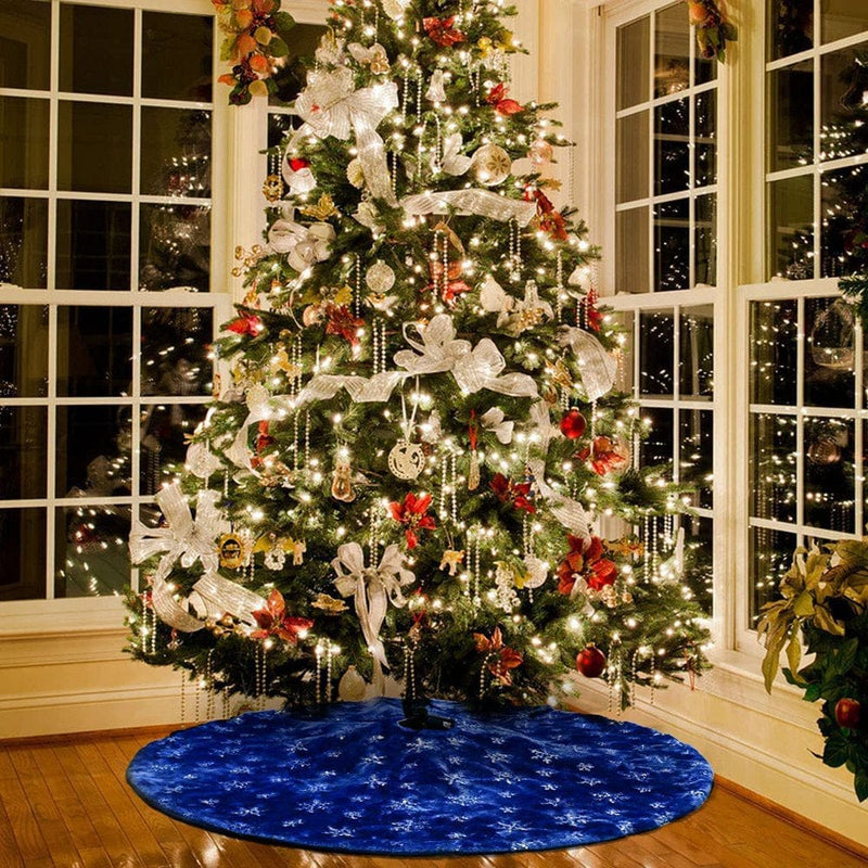 90Cm Blue Christmas Tree Skirt Base Cover with Silver Sequin Snowflake Blue Plush for Christmas Decorations (Blue, 36Inches) Home & Garden > Decor > Seasonal & Holiday Decorations > Christmas Tree Skirts BIOOK   