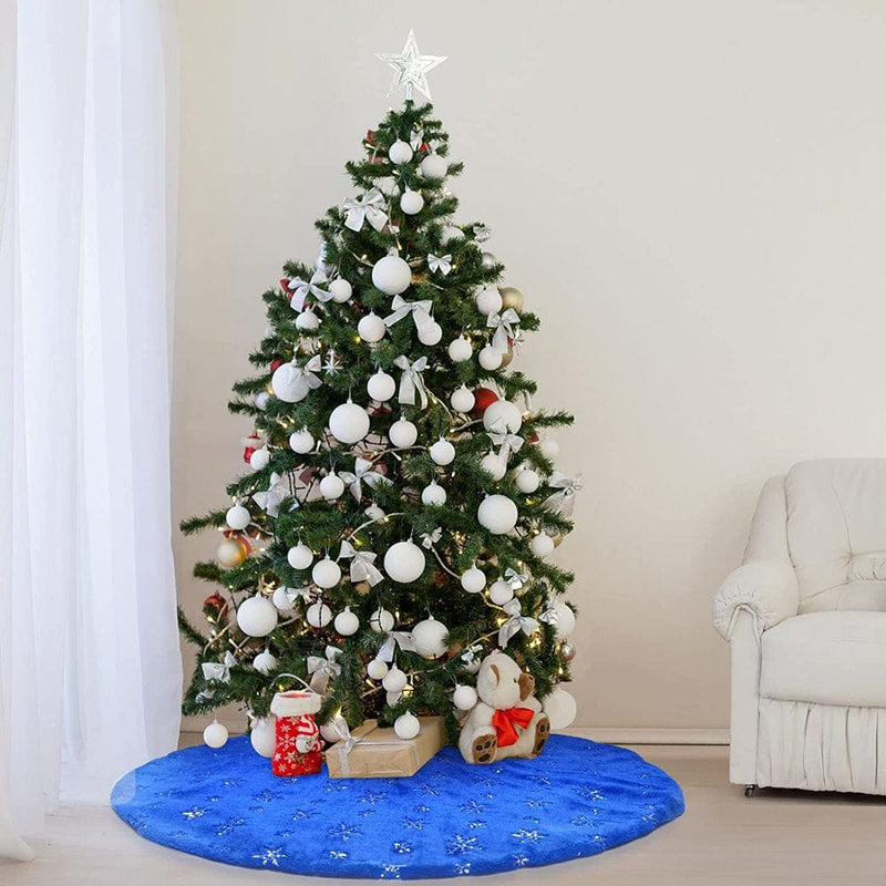 90Cm Blue Christmas Tree Skirt Base Cover with Silver Sequin Snowflake Blue Plush for Christmas Decorations (Blue, 36Inches) Home & Garden > Decor > Seasonal & Holiday Decorations > Christmas Tree Skirts BIOOK   