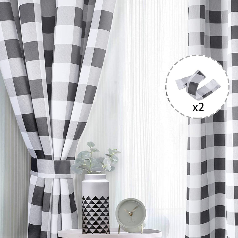 Plaid Blackout Curtains, Blackout Gingham Checker Window Curtain Plaid Curtain Panels Grommet Curtain Drapery Set of 2 Panels (Grey and White, 52X84Inch)