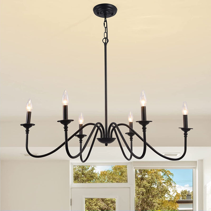 HOXIYA Farmhouse Candle Chandelier 34.6" Light Fixture, Plug in Black 6-Light Pendant Lighting Rustic Industrial Classic Ceiling Mount for Home Lamp, Dining Room, Kitchen, Office, Living Room, Foyer Home & Garden > Lighting > Lighting Fixtures > Chandeliers HOXIYA Hardwire  