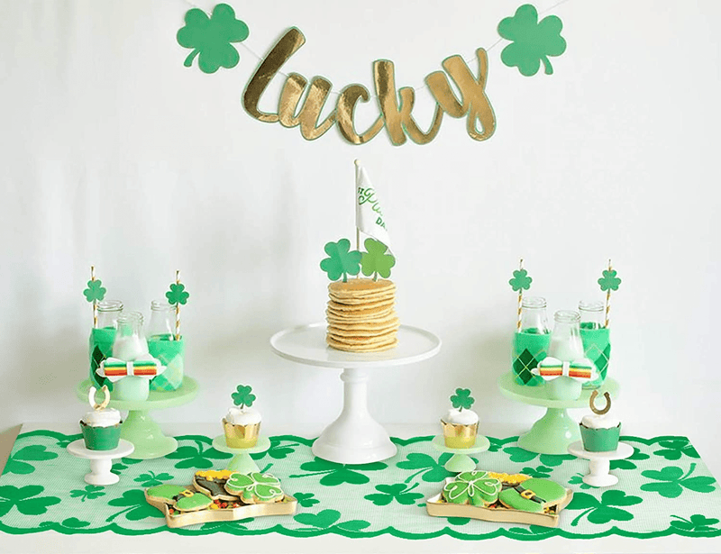 90Shine 6PCS St Patricks Day Decorations Table Runners Placemats Saint Shamrock Green Lace Embroidered Irish Clover Party Decor Supplies Arts & Entertainment > Party & Celebration > Party Supplies 90shine   