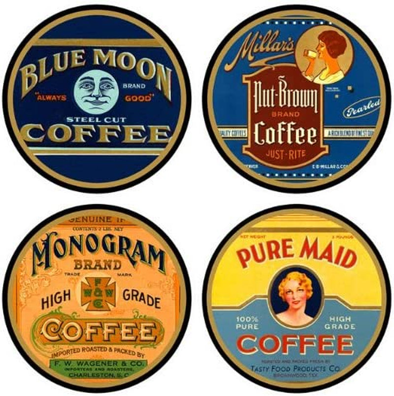Coasterstone Coffee Labels Absorbent Coasters, Slightly Oversized at 4,25" Width, Multicolor Home & Garden > Kitchen & Dining > Barware CoasterStone   