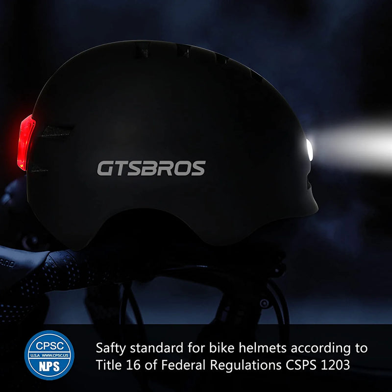 GTSBROS Bike Helmet with Light - Front and Rear LED Lights -Adults Men Women Urban Bicycle Helmets for Commuting, Biking,Cycling,Adjustable Sporting Goods > Outdoor Recreation > Cycling > Cycling Apparel & Accessories > Bicycle Helmets GTSBROS   