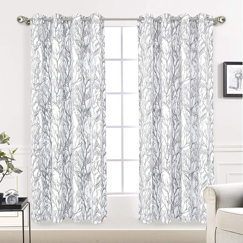 Driftaway Tree Branch Botanical Pattern Painting Blackout Room Darkening Thermal Insulated Grommet Lined Window Curtains 2 Panels 2 Layers Each 52 Inch by 84 Inch Gray Home & Garden > Decor > Window Treatments > Curtains & Drapes DriftAway Grey 52''x63'' 