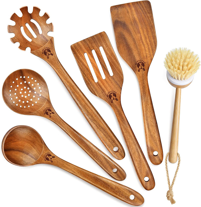 Spurtles Kitchen Tools as Seen on TV, 7Pcs Wooden Spurtle Set Spatula Set, Natural Premium Acacia Wooden Spoons for Cooking Heat Resistant Cooking Utensil for Nonstick Cookware, Salad, Mixing, Serving Home & Garden > Kitchen & Dining > Kitchen Tools & Utensils Hiqneuen Wooden Utensils  