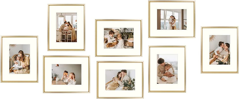 Golden State Art, 8X10 Aluminum Photo Frame for 5X7 Pictures with Ivory Mat Easel Stand for Tabletop Display - Wall Display - Great for Weddings, Graduations, Events, Portraits (Gold, 1-Pack) Home & Garden > Decor > Picture Frames Golden State Art Gold 8x10(Set of 8) 