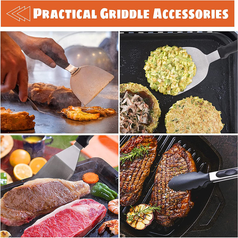Griddle Accessories Kit 9 Pieces Exclusive Griddle Tools with Carry Bag Long Short Spatulas Set Flat Top Grill Cooking Kit Metal Spatula Griddle Scraper for Outdoor BBQ Teppanyaki and Camping Home & Garden > Kitchen & Dining > Kitchen Tools & Utensils Double Couple   