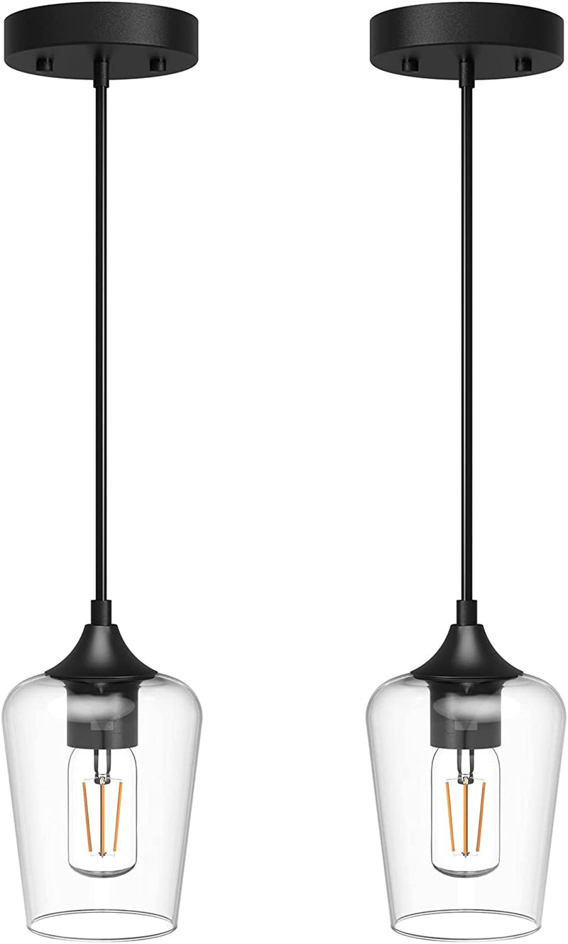 Ralbay Industrial Black Glass Pendant Lights Industrial Kitchen Island Lighting Fixtures with Clear Globe Glass (2 Pack, Exclude Bulb) Home & Garden > Lighting > Lighting Fixtures Ralbay Black Wine Glass Pendant 