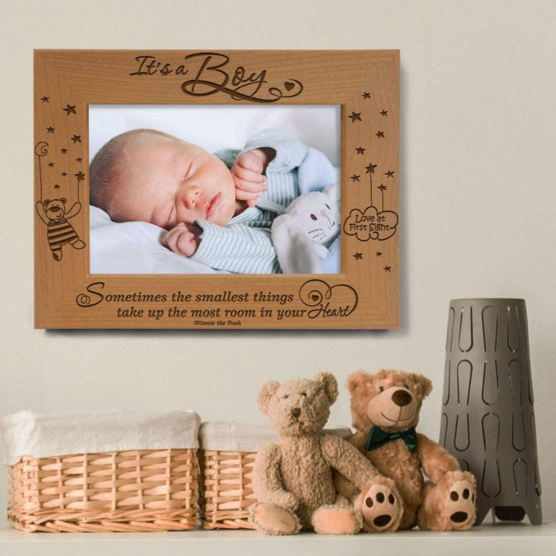 KATE POSH Baby Engraved Wood Picture Frame - Sometimes the Smallest Things Take up the Most Room in Your Heart - Winnie the Pooh Sonogram Picture Frame, New Mom, New Dad (3 1/2 X 5 - It'S a Boy) Home & Garden > Decor > Picture Frames KATE POSH   