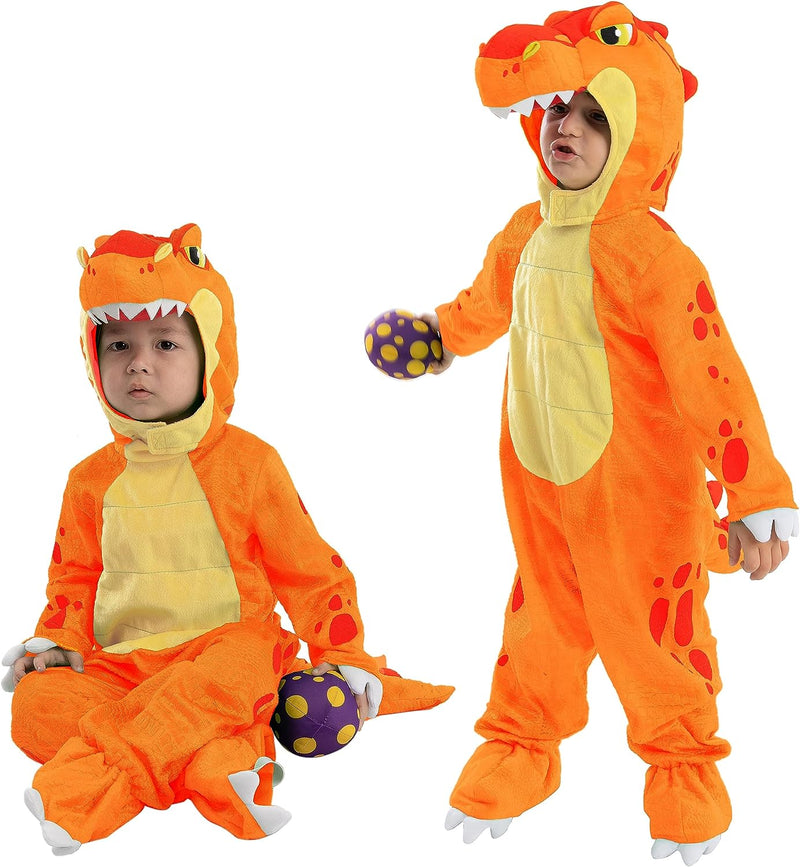 Spooktacular Creations Green T-Rex Costume, Dinosaur Jumpsuit Jumpsuit for Toddler and Child Halloween Dress up Party (3T (3-4 Yrs))  3 years and up Orange 3T (3-4 Yrs) 
