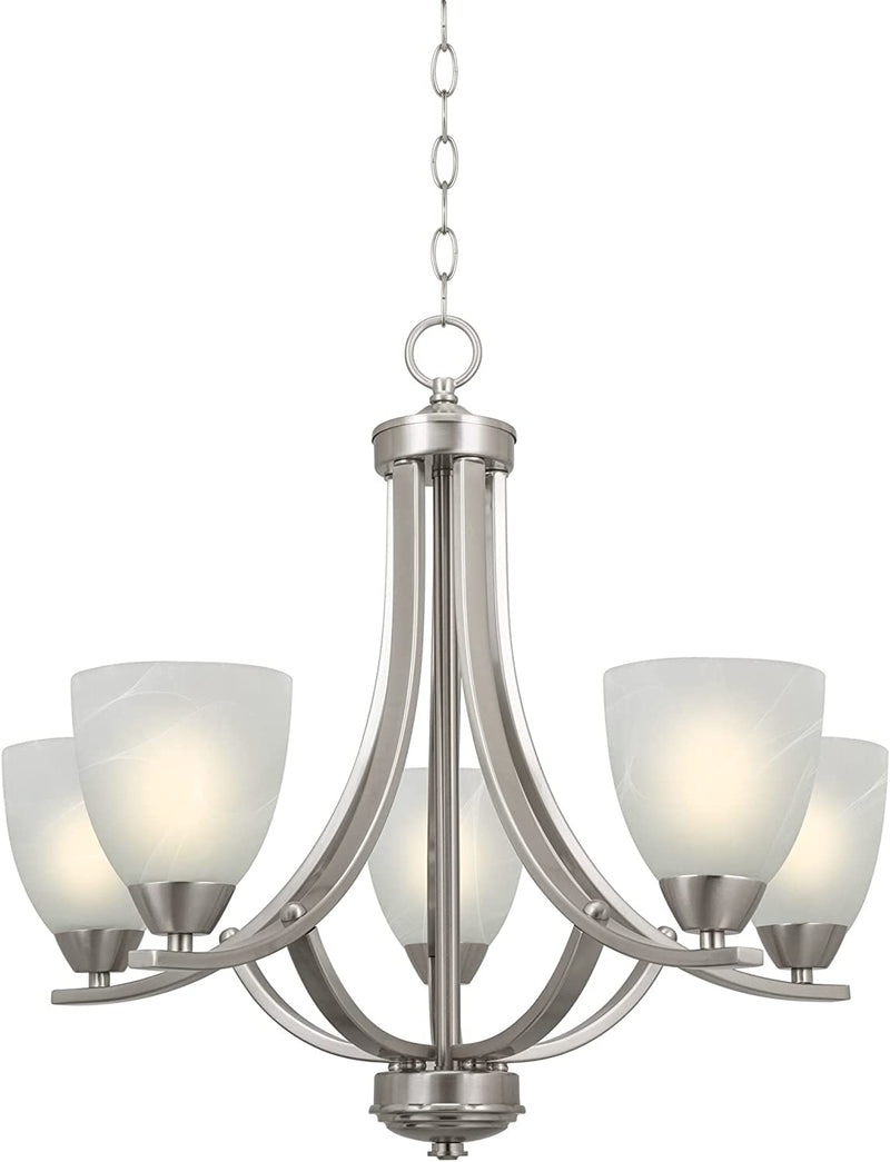 Kira Home Weston 24" Contemporary 5-Light Large Chandelier + Alabaster Glass Shades, Adjustable Chain, Oil Rubbed Bronze Finish Home & Garden > Lighting > Lighting Fixtures > Chandeliers Kira Home Brushed Nickel  