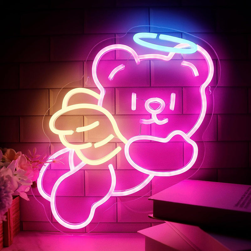 Anime Turtle Neon Sign for Wall Decor, Neon Lights LED USB Dimmable Switch for Bedroom Game Room Kids Room Decor, Gift for Girls Boys Birthday (14.5X15.7In)  fengll Angel Bear  