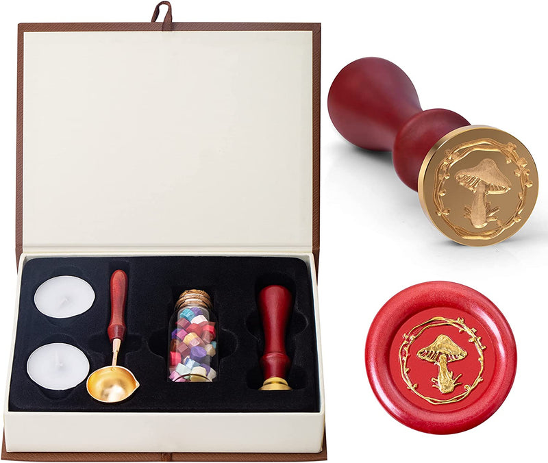 Mushroom Wreath Wax Seal Stamp Sealing Stamper, Small Nature Metal Letter Sealer with Wooden Handle for Party Invitations DIY Cards Envelopes Invitations Wedding Embellishment Bottle Decoration Home & Garden > Decor > Seasonal & Holiday Decorations MGWOTH Seal Stamp Kit  