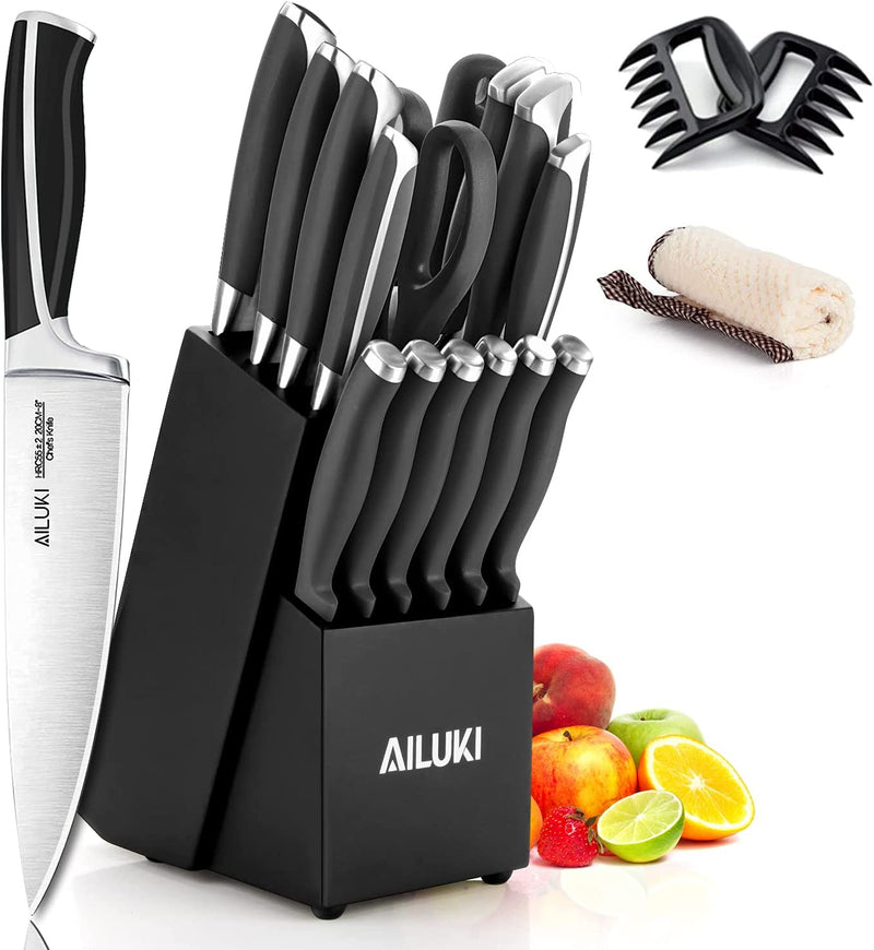 Knife Set,18 Piece Kitchen Knife Set with Block Wooden and Sharpener, Professional High Carbon German Stainless Steel Chef Knife Set, Ultra Sharp Full Tang Forged White Knives Set Home & Garden > Kitchen & Dining > Kitchen Tools & Utensils > Kitchen Knives AILUKI Sable  