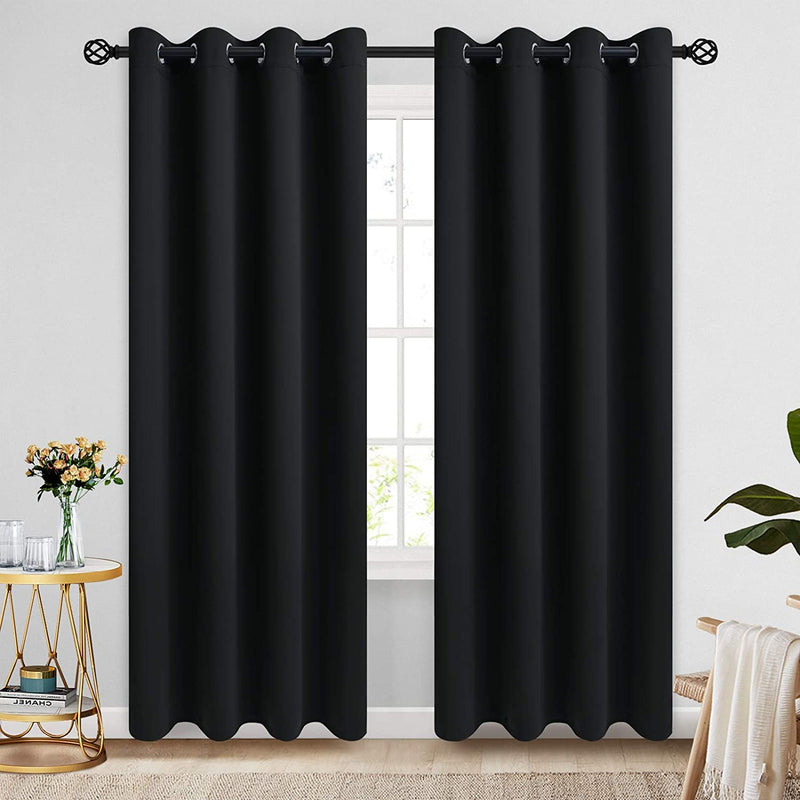 COSVIYA Grommet Blackout Room Darkening Curtains 84 Inch Length 2 Panels,Thick Polyester Light Blocking Insulated Thermal Window Curtain Dark Green Drapes for Bedroom/Living Room,52X84 Inches Home & Garden > Decor > Window Treatments > Curtains & Drapes COSVIYA Black 52W x 96L 